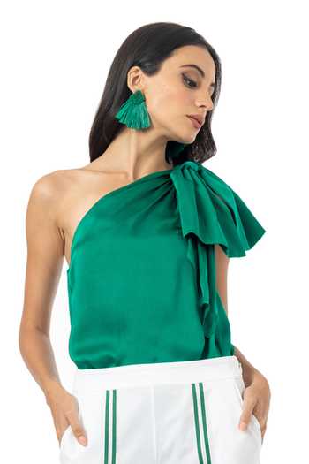 Buy Gaya Green Viscose One Shoulder Top at Aza Fashions Buy_Gaya_Green Viscose One Shoulder Top_at_Aza_Fashions