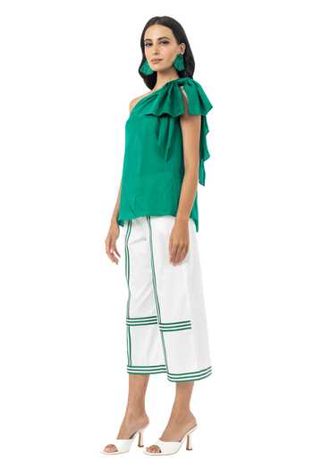 Shop Gaya Green Viscose One Shoulder Top Online at Aza Fashions Shop_Gaya_Green Viscose One Shoulder Top_Online_at_Aza_Fashions