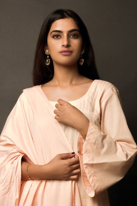 Buy Jasmine Bains Peach 100% Cotton Scoop Neck Embroidered Kurta Palazzo Set Online at Aza Fashions Buy_Jasmine Bains_Peach 100% Cotton Scoop Neck Embroidered Kurta Palazzo Set _Online_at_Aza_Fashions