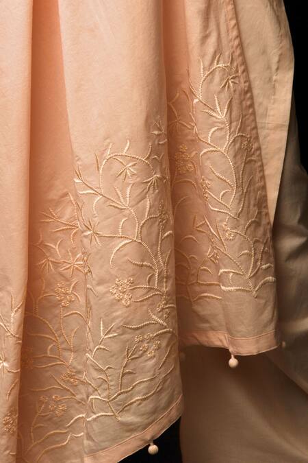 Shop Jasmine Bains Peach 100% Cotton Scoop Neck Embroidered Kurta Palazzo Set Online at Aza Fashions Shop_Jasmine Bains_Peach 100% Cotton Scoop Neck Embroidered Kurta Palazzo Set _Online_at_Aza_Fashions