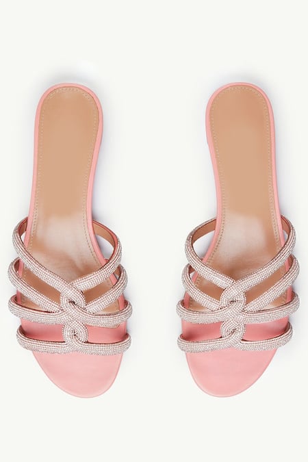 Shop Sephyr Peach Rhaenys Swarovski Embellished Flats at Aza Fashions Shop_Sephyr_Peach Rhaenys Swarovski Embellished Flats _at_Aza_Fashions