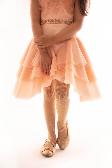 Buy_PA:Paa_Peach Organza Ruffle Dress_Online_at_Aza_Fashions