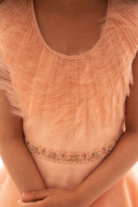 Shop_PA:Paa_Peach Organza Ruffle Dress_Online_at_Aza_Fashions