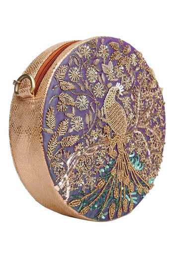 The Purple Sack Blue Embroidery Circular Sling Bag Online at Aza Fashions The Purple Sack_Blue Embroidery Circular Sling Bag _Online_at_Aza_Fashions