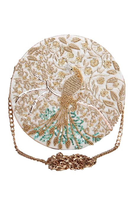 The Purple Sack White Embroidery Hand Sling Bag