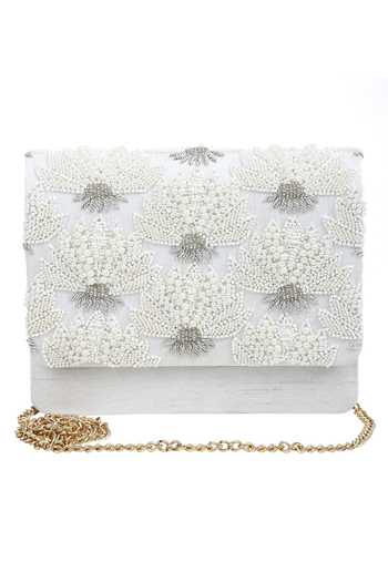 Buy_The Purple Sack_White Embroidery Flap Clutch With Sling _Online_at_Aza_Fashions