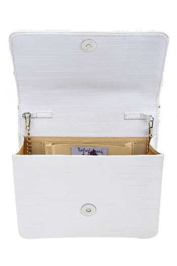 The Purple Sack_White Embroidery Flap Clutch With Sling _at_Aza_Fashions