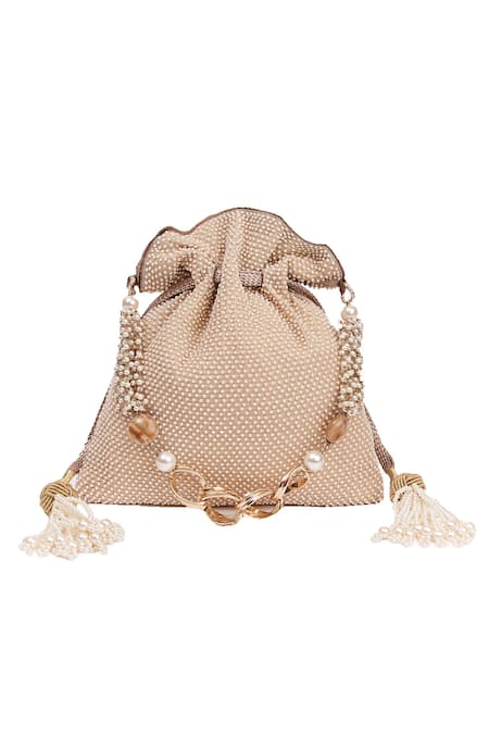 The Pink Potli Pearl Polka Dot Embroidered Potli 