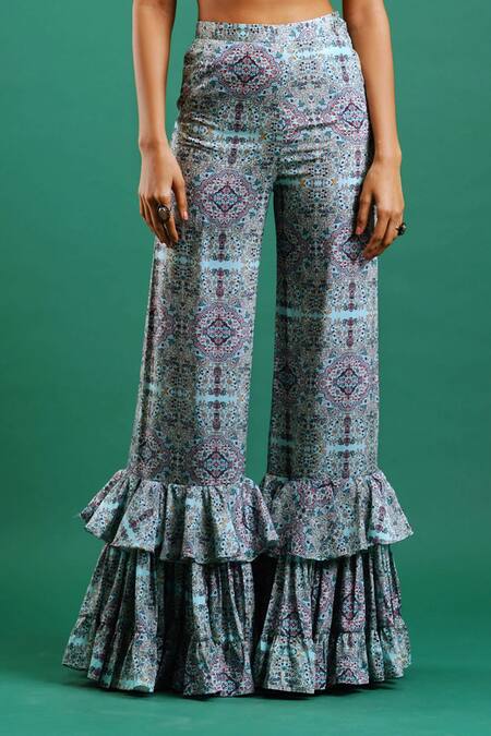 Shop_Nidhi Yasha_Black Viscose Sweetheart Neck Embellished Crop Top With Pants _Online_at_Aza_Fashions