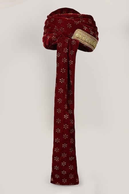 Samyukta Singhania_Maroon Chanderi Print Safa_Online_at_Aza_Fashions