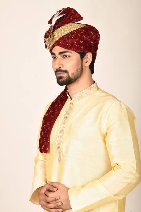 Shop_Samyukta Singhania_Maroon Chanderi Print Safa_Online_at_Aza_Fashions