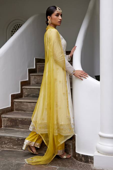 Label Nimbus_White Kurta Chanderi Palazzo Cotton Silk Embroidered Anarkali And Set_Online_at_Aza_Fashions