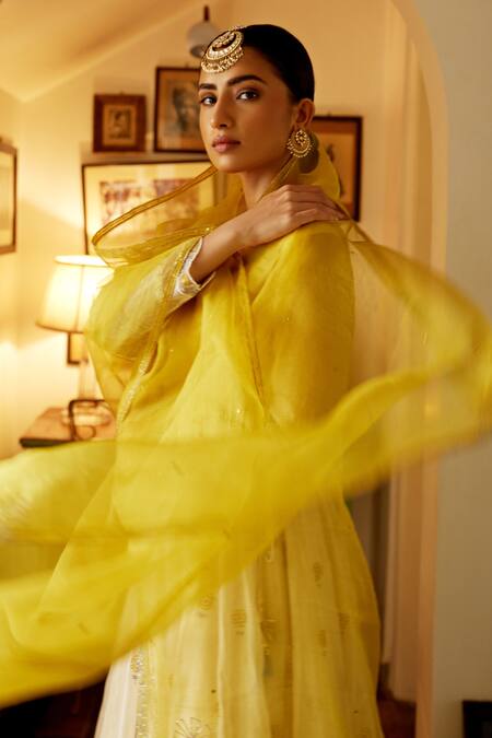 Label Nimbus_White Kurta Chanderi Palazzo Cotton Silk Embroidered Anarkali And Set_at_Aza_Fashions