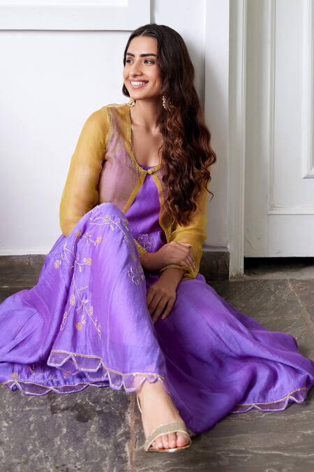 Label Nimbus Purple Anarkali Chanderi Churidar Lycra Jacket Organza Embroidery And Set Online at Aza Fashions Label Nimbus_Purple Anarkali Chanderi Churidar Lycra Jacket Organza Embroidery And Set _Online_at_Aza_Fashions