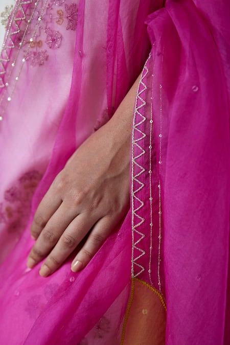 Shop Label Nimbus White Chanderi Dupatta Organza V Neck Embroidered Kurta And Sharara Set Online at Aza Fashions Shop_Label Nimbus_White Chanderi Dupatta Organza V Neck Embroidered Kurta And Sharara Set_Online_at_Aza_Fashions