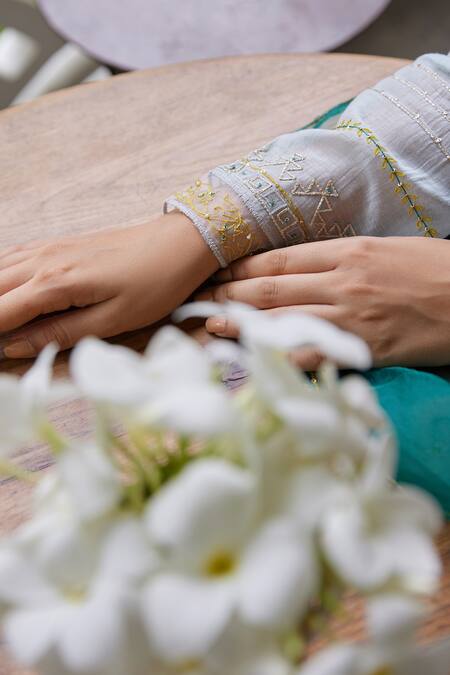 Shop Label Nimbus Blue Embroidery Square Neck Anarkali Set Online at Aza Fashions Shop_Label Nimbus_Blue Embroidery Square Neck Anarkali Set _Online_at_Aza_Fashions