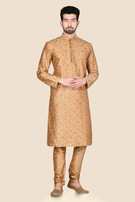 Aryavir Malhotra Gold Kurta  Churidar Silk Embroidered Set