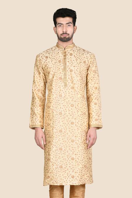 Buy_Aryavir Malhotra_Beige Kurta  Churidar Silk Embroidered Set_Online_at_Aza_Fashions