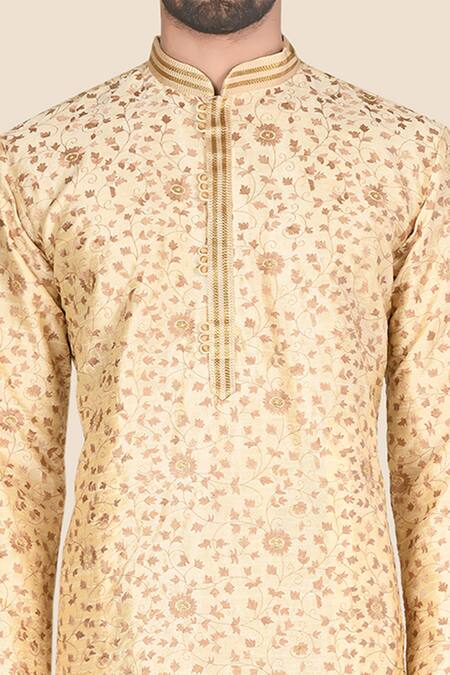 Aryavir Malhotra_Beige Kurta  Churidar Silk Embroidered Set_at_Aza_Fashions