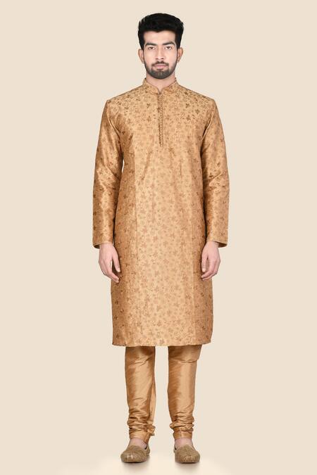 Aryavir Malhotra Gold Kurta Churidar Silk Embroidered Set Online at Aza Fashions Aryavir Malhotra_Gold Kurta Churidar Silk Embroidered Set_Online_at_Aza_Fashions