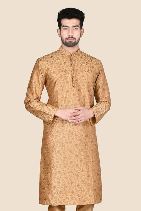 Buy Aryavir Malhotra Gold Kurta Churidar Silk Embroidered Set Online at Aza Fashions Buy_Aryavir Malhotra_Gold Kurta Churidar Silk Embroidered Set_Online_at_Aza_Fashions