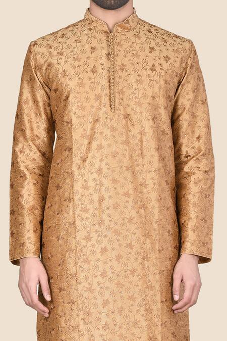 Aryavir Malhotra Gold Kurta Churidar Silk Embroidered Set at Aza Fashions Aryavir Malhotra_Gold Kurta Churidar Silk Embroidered Set_at_Aza_Fashions