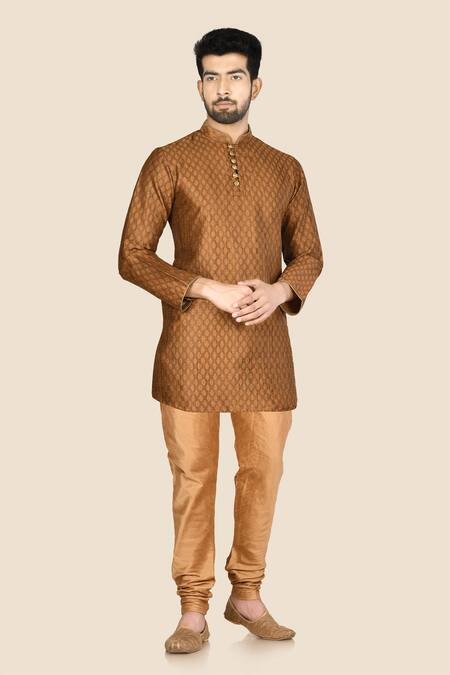 Aryavir Malhotra Brown Kurta Jamewar Churidar Dupion Silk Embroidered Set