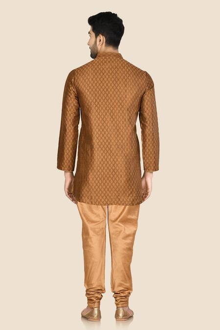 Shop Aryavir Malhotra Brown Kurta Jamewar Churidar Dupion Silk Embroidered Set at Aza Fashions Shop_Aryavir Malhotra_Brown Kurta Jamewar Churidar Dupion Silk Embroidered Set_at_Aza_Fashions