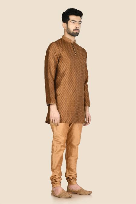 Aryavir Malhotra Brown Kurta Jamewar Churidar Dupion Silk Embroidered Set Online at Aza Fashions Aryavir Malhotra_Brown Kurta Jamewar Churidar Dupion Silk Embroidered Set_Online_at_Aza_Fashions