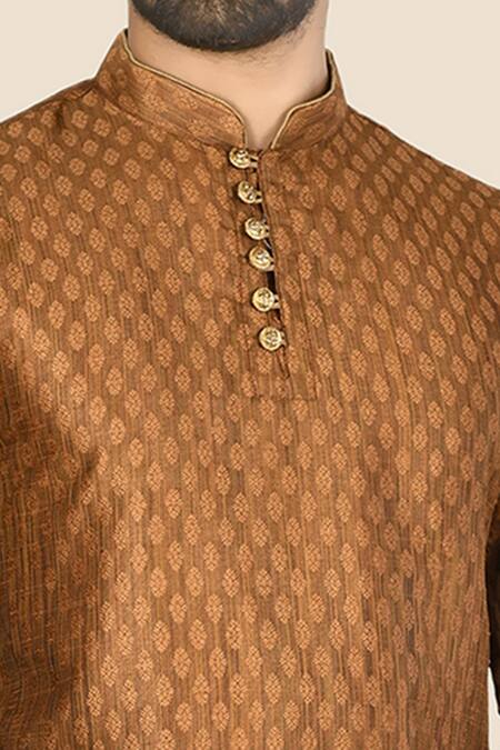 Aryavir Malhotra Brown Kurta Jamewar Churidar Dupion Silk Embroidered Set at Aza Fashions Aryavir Malhotra_Brown Kurta Jamewar Churidar Dupion Silk Embroidered Set_at_Aza_Fashions