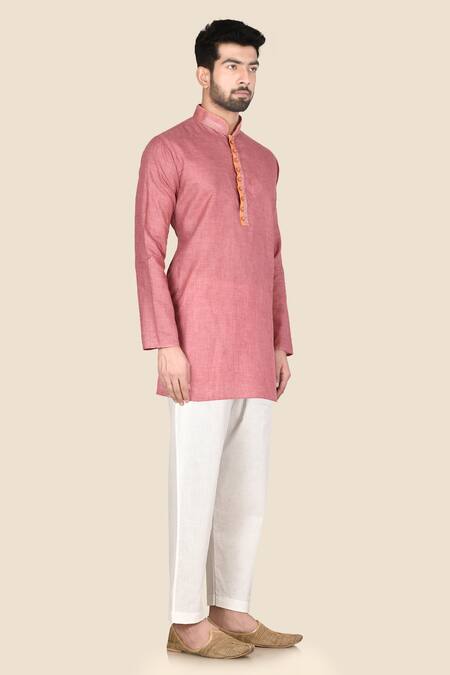 Aryavir Malhotra_Pink Kurta And Churidar Cotton Linen Set_Online_at_Aza_Fashions