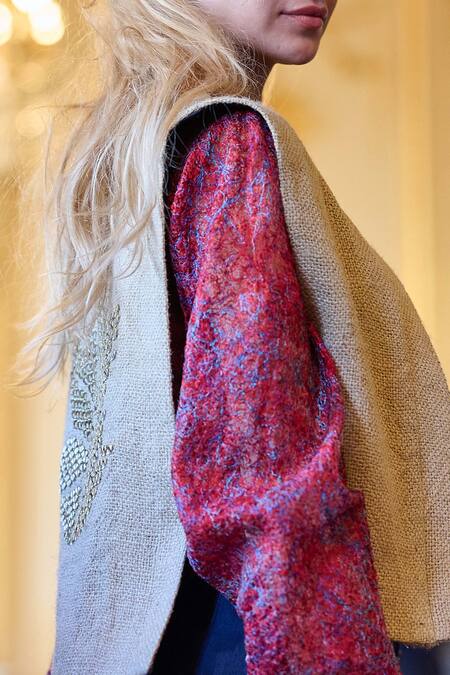 Shop_Dash And Dot_Multi Color 100% Silko Overrun Thread Work Collared Neck Shirt _Online_at_Aza_Fashions