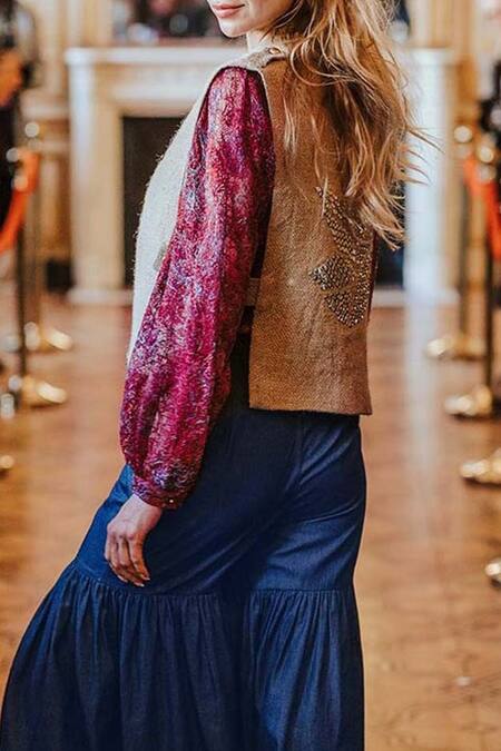 Dash And Dot_Multi Color 100% Silko Overrun Thread Work Collared Neck Shirt _at_Aza_Fashions