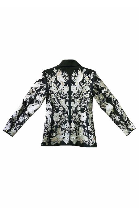 Buy_Dash And Dot_Black 20% Viscose, 3% Elastane, 77% Polyester Mirror Work Gara Stitch Blazer _Online_at_Aza_Fashions
