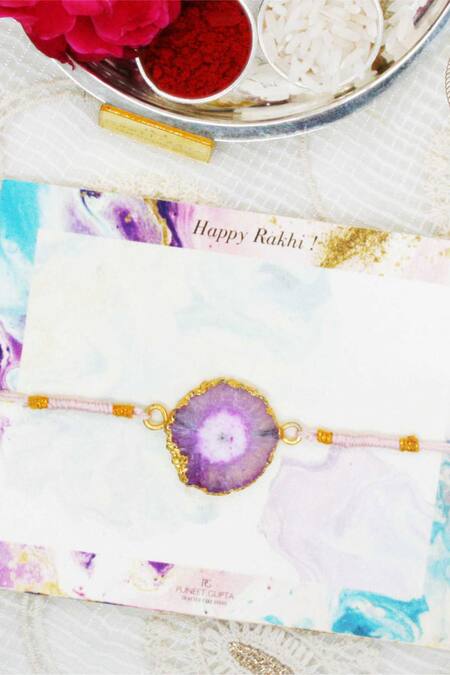 Puneet Gupta_Gold Gemstones Agate Rakhi_Online_at_Aza_Fashions