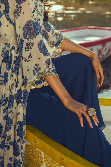 Buy Paulmi And Harsh Blue Georgette Square Neck Printed Jacket And Palazzo Set Online at Aza Fashions Buy_Paulmi And Harsh_Blue Georgette Square Neck Printed Jacket And Palazzo Set _Online_at_Aza_Fashions