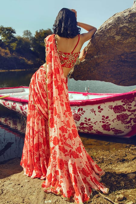 Paulmi And Harsh Printed Pre-draped Sharara Saree With Blouse 