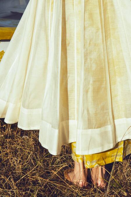 Paulmi And Harsh_White Malai Chanderi Round Anarkali Set _at_Aza_Fashions