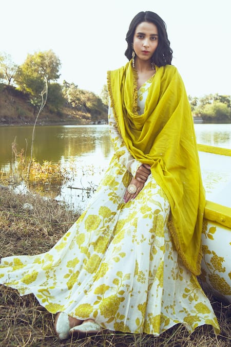 Paulmi and Harsh Malai Chanderi Anarkali with Dupatta 