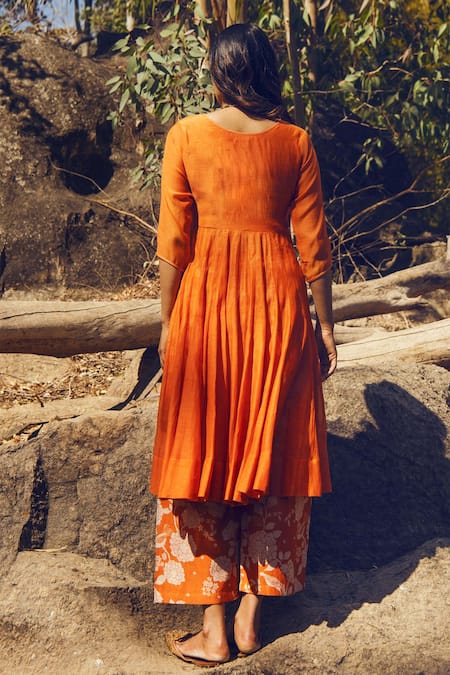 Paulmi And Harsh Orange Anarkali And Pant Mul Cotton Dupatta Chanderi Round Set Online at Aza Fashions Paulmi And Harsh_Orange Anarkali And Pant Mul Cotton Dupatta Chanderi Round Set _Online_at_Aza_Fashions