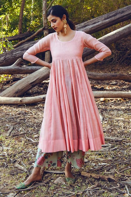 Paulmi And Harsh_Pink Round Cotton Anarkali Set _Online_at_Aza_Fashions