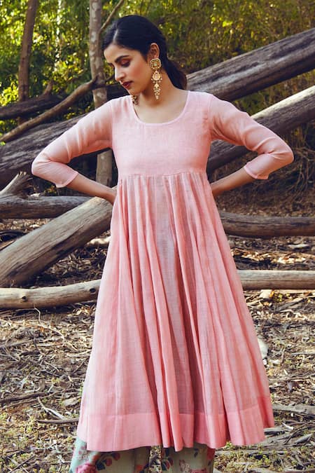 Buy_Paulmi And Harsh_Pink Round Cotton Anarkali Set _Online_at_Aza_Fashions