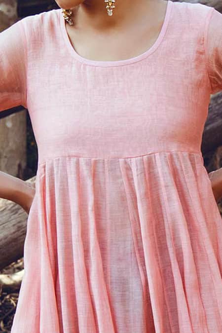 Paulmi And Harsh_Pink Round Cotton Anarkali Set _at_Aza_Fashions