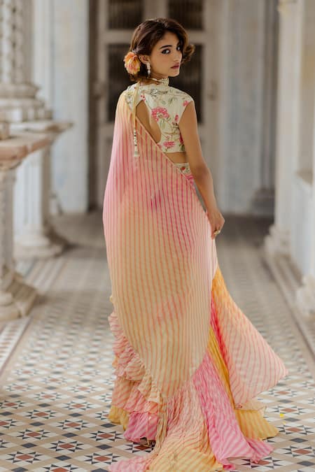 Paulmi And Harsh Pre-Stitched Ruffle Saree with Blouse 
