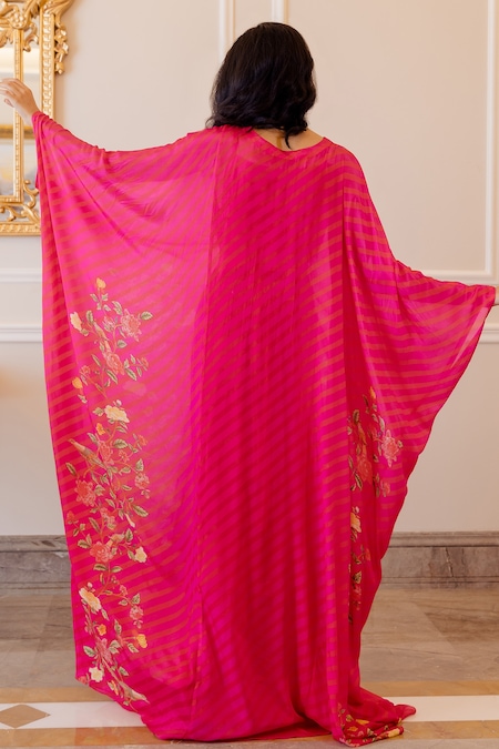 Paulmi And Harsh Pink Kaftan Crepe V Neck Leheriya Printed Online at Aza Fashions Paulmi And Harsh_Pink Kaftan Crepe V Neck Leheriya Printed _Online_at_Aza_Fashions