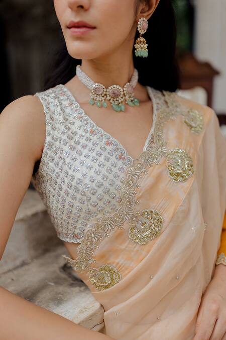 Paulmi And Harsh Orange Organza Saree With Blouse Online at Aza Fashions Paulmi And Harsh_Orange Organza Saree With Blouse_Online_at_Aza_Fashions