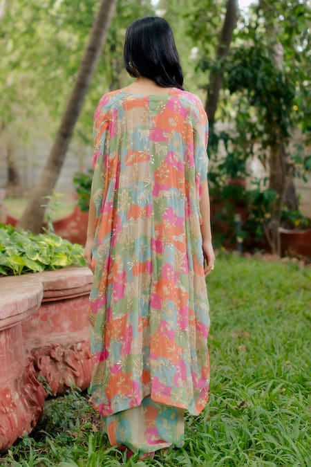 Shop Paulmi And Harsh Multi Color Jacket And Crop Top Pure Crepe & Skirt Georgette & Draped Set at Aza Fashions Shop_Paulmi And Harsh_Multi Color Jacket And Crop Top Pure Crepe & Skirt Georgette & Draped Set _at_Aza_Fashions