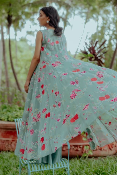 Paulmi And Harsh Floral Print Jacket Palazzo Set 