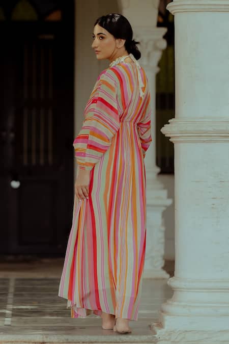 Buy Paulmi And Harsh Multi Color Shantoon, Pure Crepe Mirror Work, Thread Work, Stripe Print V Kaftan Online at Aza Fashions Buy_Paulmi And Harsh_Multi Color Shantoon, Pure Crepe Mirror Work, Thread Work, Stripe Print V Kaftan _Online_at_Aza_Fashions