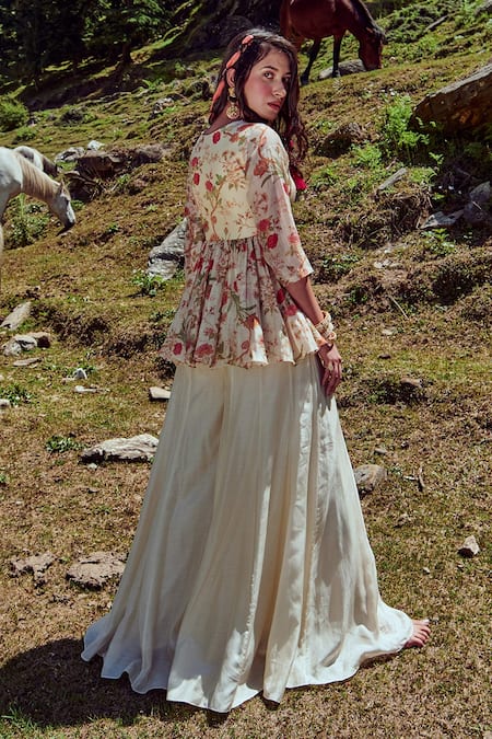 Paulmi And Harsh Floral Print Peplum Top & Palazzo Set 